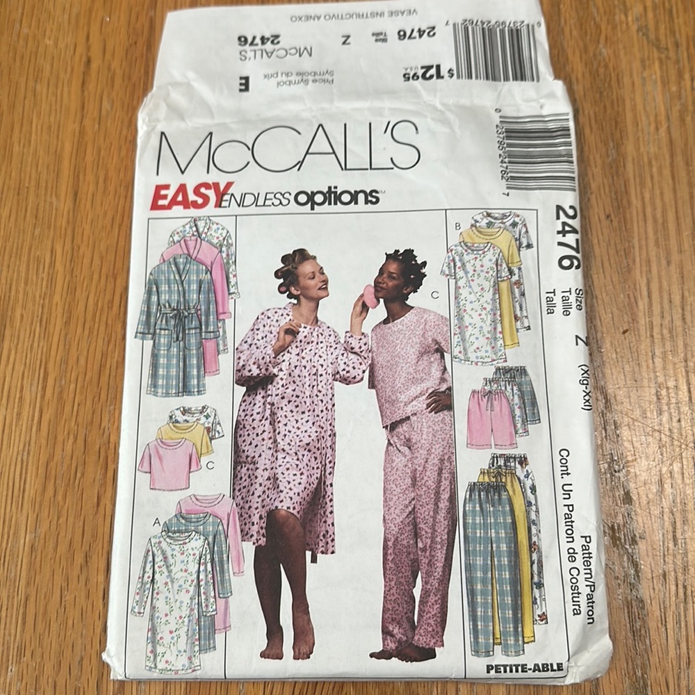 Uncut vintage sewing pattern McCalls 2476 misses robe, nightgown, sleep sets